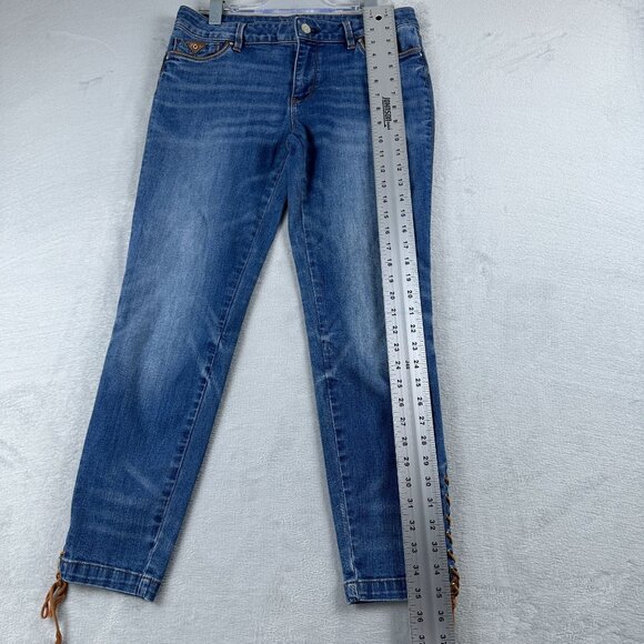 White House Black Market Skinny Jeans Womens Size 10 The Skimmer Tassel Hem Blue - Picture 12 of 13
